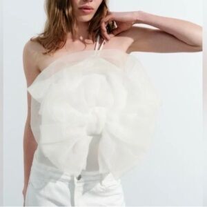 NEW Zara White Bodysuit with Tulle Detail
